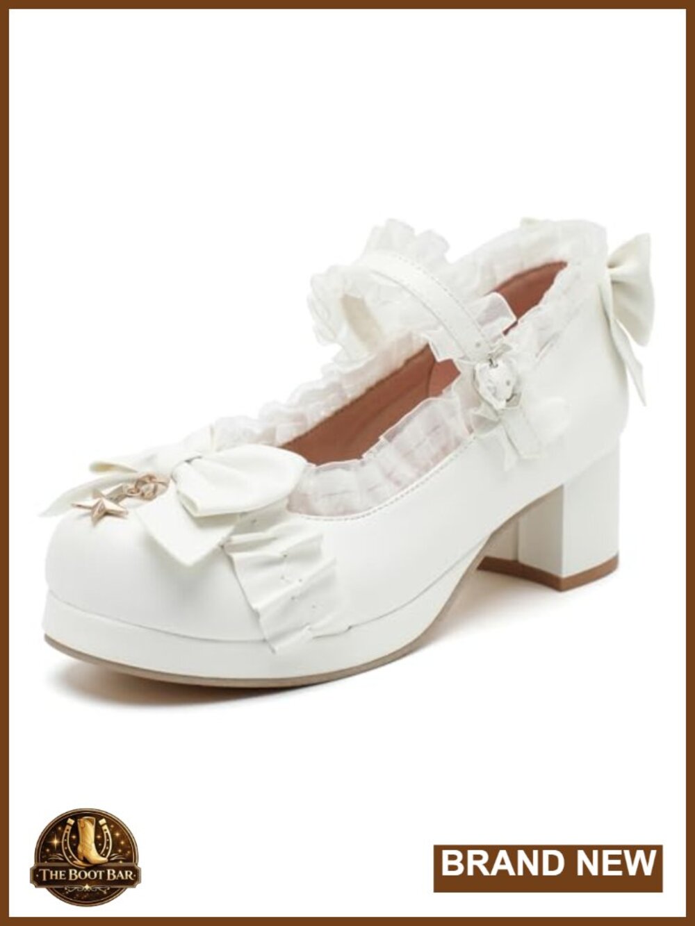 Kawaii Bow Mary Jane Heels Lolita Platform Chunky Heel Pumps Faux Leather
